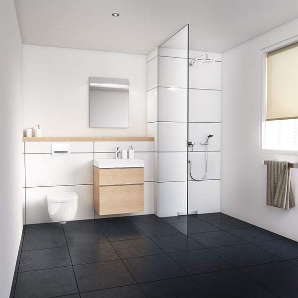 artikkelikuva: Kylpyhuoneisiin haetaan harmoniaa ja sulavat linjat syntyvät upottamalla tekniikka seinien taakse